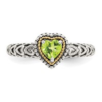 Shey Couture Sterling Silver Ring with 14K Accent Antiqued Heart Peridot view 5
