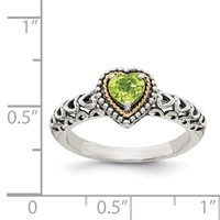 Shey Couture Sterling Silver Ring with 14K Accent Antiqued Heart Peridot view 4