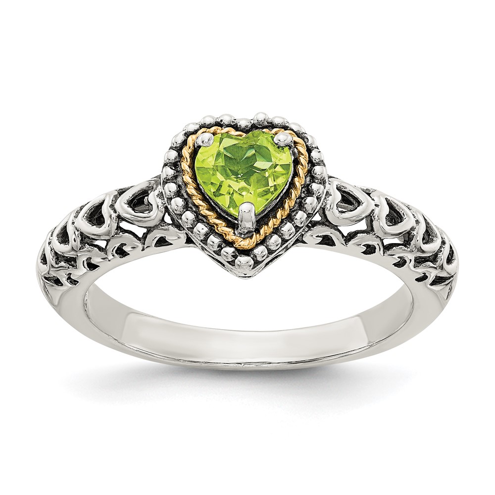 Shey Couture Sterling Silver Ring with 14K Accent Antiqued Heart Peridot