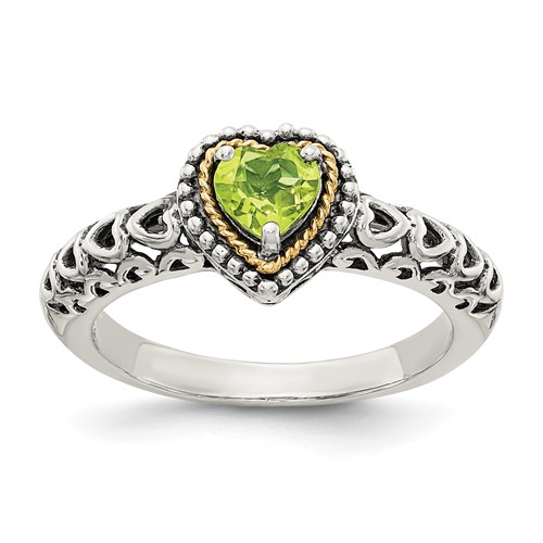 Shey Couture Sterling Silver Ring with 14K Accent Antiqued Heart Peridot