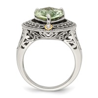 Shey Couture Sterling Silver Ring with 14K Accent Antiqued Diamond and Pear Shaped Green Quartz view 2