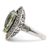 Shey Couture Sterling Silver Ring with 14K Accent Antiqued Diamond and Pear Shaped Green Quartz view 3