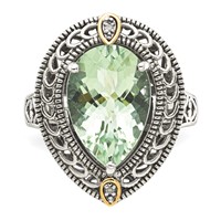 Shey Couture Sterling Silver Ring with 14K Accent Antiqued Diamond and Pear Shaped Green Quartz view 5