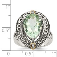 Shey Couture Sterling Silver Ring with 14K Accent Antiqued Diamond and Pear Shaped Green Quartz view 4