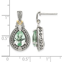 Shey Couture Sterling Silver Earrings with 14K Accent Antiqued Diamond and Pear Shaped Green Quartz Post Dangle view 4