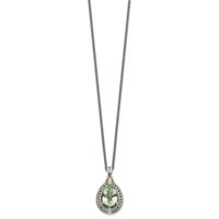 Shey Couture Sterling Silver Necklace with 14K Accent Antiqued Diamond and Pear Shaped Green Quartz, 18" view 2
