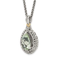 Shey Couture Sterling Silver Necklace with 14K Accent Antiqued Diamond and Pear Shaped Green Quartz, 18" view 5