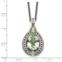 Shey Couture Sterling Silver Necklace with 14K Accent Antiqued Diamond and Pear Shaped Green Quartz, 18" view 3