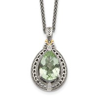 Shey Couture Sterling Silver Necklace with 14K Accent Antiqued Diamond and Pear Shaped Green Quartz, 18" view 1
