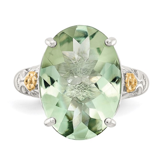 Shey Couture Sterling Silver Rhodium-plated with 14K Accent Oval Green Quartz Ring