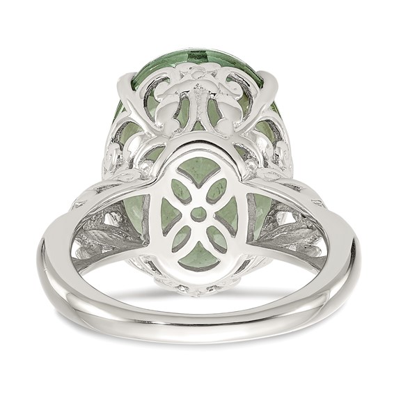 Shey Couture Sterling Silver Rhodium-plated with 14K Accent Oval Green Quartz Ring
