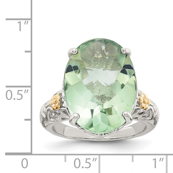Shey Couture Sterling Silver Rhodium-plated with 14K Accent Oval Green Quartz Ring