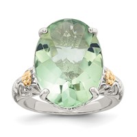 Shey Couture Sterling Silver Rhodium-plated Ring with 14K Accent Oval Green Quartz view 1