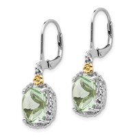 Shey Couture Sterling Silver Rhodium-plated Earrings with 14K Accent Cushion Green Quartz Leverback view 2