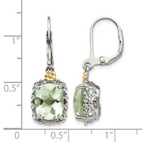 Shey Couture Sterling Silver Rhodium-plated Earrings with 14K Accent Cushion Green Quartz Leverback view 4