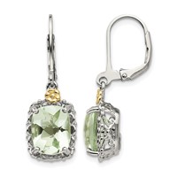 Shey Couture Sterling Silver Rhodium-plated Earrings with 14K Accent Cushion Green Quartz Leverback view 1