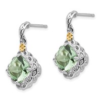 Shey Couture Sterling Silver Rhodium-plated Earrings with 14K Accent Cushion Green Quartz Post Dangle view 2