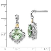 Shey Couture Sterling Silver Rhodium-plated Earrings with 14K Accent Cushion Green Quartz Post Dangle view 4