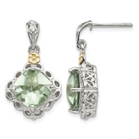 Shey Couture Sterling Silver Rhodium-plated Earrings with 14K Accent Cushion Green Quartz Post Dangle view 1