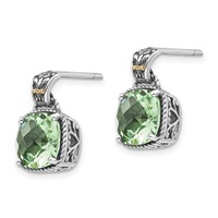 Shey Couture Sterling Silver Earrings with 14K Accent Antiqued Cushion Green Quartz Post Dangle view 2