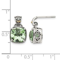 Shey Couture Sterling Silver Earrings with 14K Accent Antiqued Cushion Green Quartz Post Dangle view 4