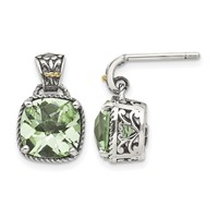 Shey Couture Sterling Silver Earrings with 14K Accent Antiqued Cushion Green Quartz Post Dangle view 1