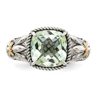 Shey Couture Sterling Silver Ring with 14K Accent Antiqued Cushion Green Quartz view 5