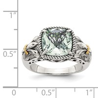 Shey Couture Sterling Silver Ring with 14K Accent Antiqued Cushion Green Quartz view 4