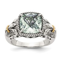 Shey Couture Sterling Silver Ring with 14K Accent Antiqued Cushion Green Quartz view 1