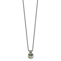 Shey Couture Sterling Silver Necklace with 14K Accent Antiqued Cushion Green Quartz, 18" view 2