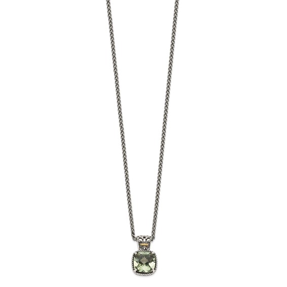 Shey Couture Sterling Silver with 14K Accent 18 Inch Antiqued Cushion Green Quartz Necklace
