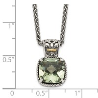 Shey Couture Sterling Silver Necklace with 14K Accent Antiqued Cushion Green Quartz, 18" view 3