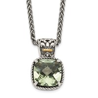 Shey Couture Sterling Silver Necklace with 14K Accent Antiqued Cushion Green Quartz, 18" view 1