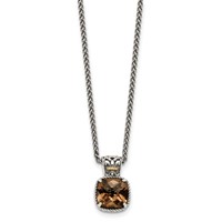 Shey Couture Sterling Silver Necklace with 14K Accent Antiqued Cushion Checkerboard Smoky Quartz, 18" view 2