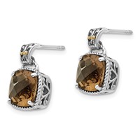 Shey Couture Sterling Silver Earrings with 14K Accent Antiqued Cushion Smoky Quartz Dangle Post view 2