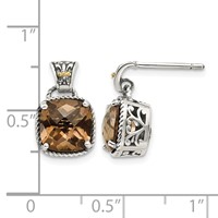Shey Couture Sterling Silver Earrings with 14K Accent Antiqued Cushion Smoky Quartz Dangle Post view 4