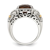 Shey Couture Sterling Silver Ring with 14K Accent Antiqued Cushion Smoky Quartz view 2