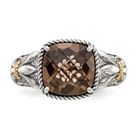Shey Couture Sterling Silver Ring with 14K Accent Antiqued Cushion Smoky Quartz view 5
