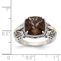Shey Couture Sterling Silver Ring with 14K Accent Antiqued Cushion Smoky Quartz view 4