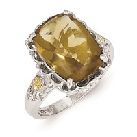 Sterling Silver Ring with 14K Whiskey Quartz view 1