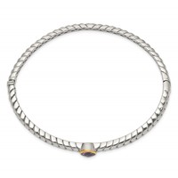Shey Couture Sterling Silver Antiqued Bracelet with 14K Accent Round Bezel Amethyst Hinged Bangle view 2