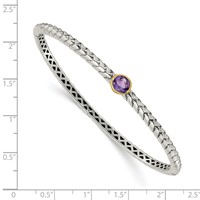 Shey Couture Sterling Silver Antiqued Bracelet with 14K Accent Round Bezel Amethyst Hinged Bangle view 3