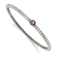 Shey Couture Sterling Silver Antiqued Bracelet with 14K Accent Round Bezel Amethyst Hinged Bangle view 1