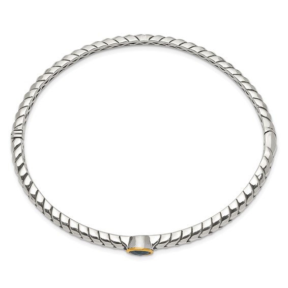 Shey Couture Sterling Silver Antiqued with 14K Accent Round Bezel Blue Topaz Bangle Bracelet