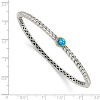 Shey Couture Sterling Silver Antiqued Bracelet with 14K Accent Round Bezel Blue Topaz Bangle view 3