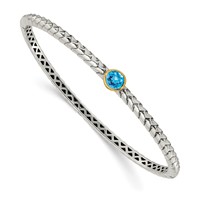 Shey Couture Sterling Silver Antiqued Bracelet with 14K Accent Round Bezel Blue Topaz Bangle view 1