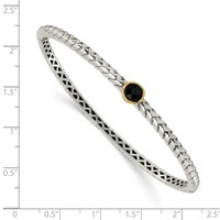 Shey Couture Sterling Silver with 14K Accent Antiqued Checkerboard-cut Black Onyx Hinged Bangle Bracelet view 3