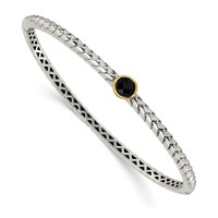 Shey Couture Sterling Silver with 14K Accent Antiqued Checkerboard-cut Black Onyx Hinged Bangle Bracelet view 1