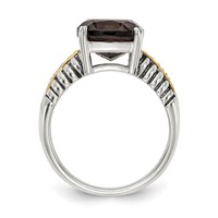 Shey Couture Sterling Silver Ring with 14K Accent Antiqued Cushion Smoky Quartz and Diamond view 2