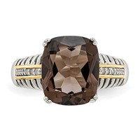 Shey Couture Sterling Silver Ring with 14K Accent Antiqued Cushion Smoky Quartz and Diamond view 5